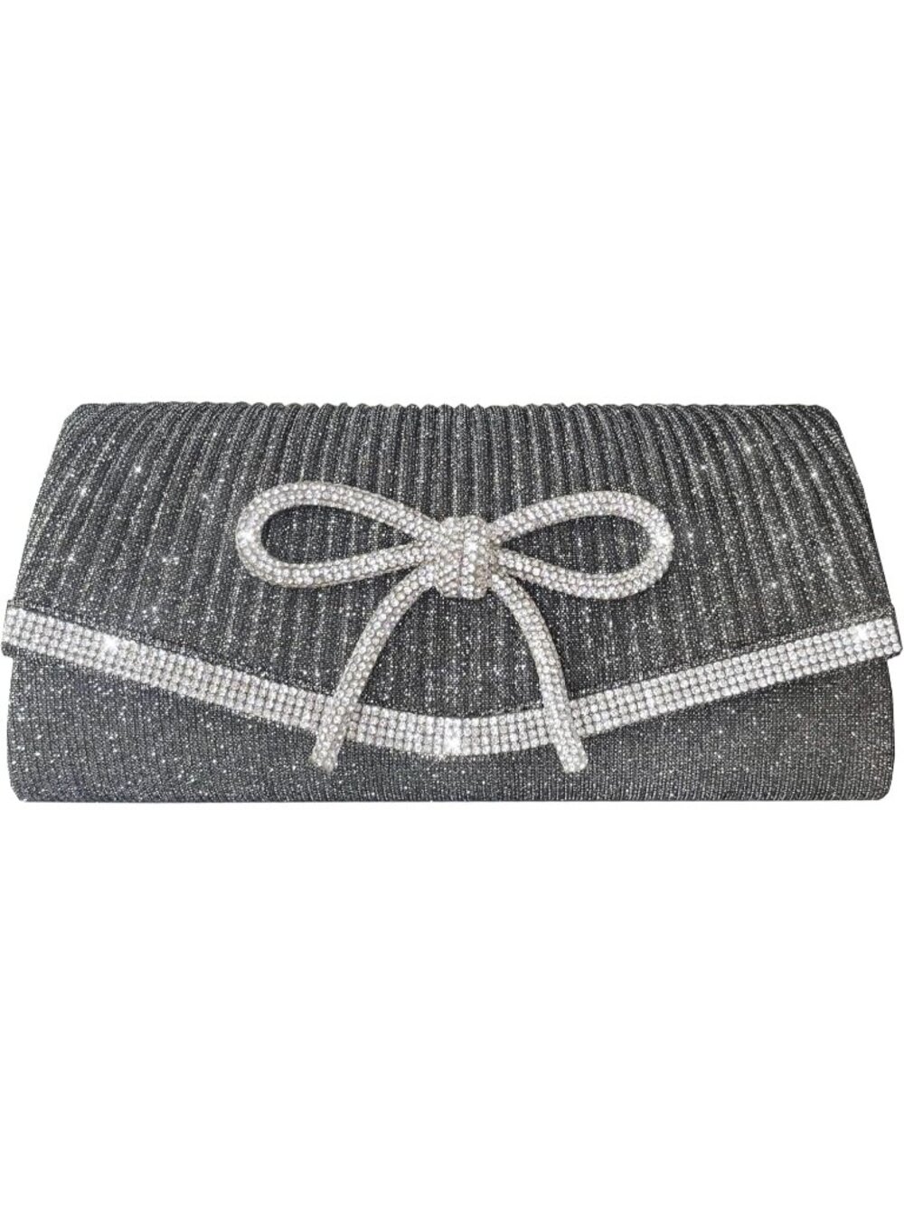 〽️ Women's Grey Sparkly Bow Rhinestone Clutch Purse Glitter Evening Bag